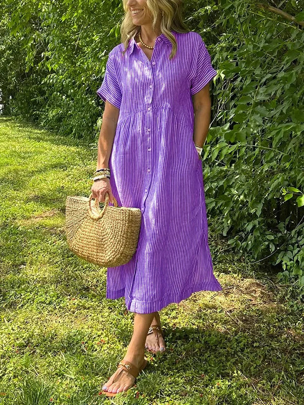 Wendy | Striped Button-Down Midi Shirt Dress