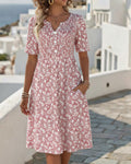 Carmen | Floral V-Neck Button Front Midi Dress