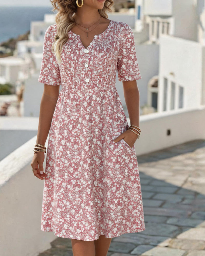 Carmen | Floral V-Neck Button Front Midi Dress