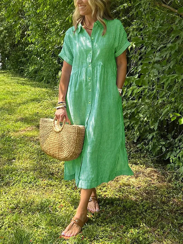 Wendy | Striped Button-Down Midi Shirt Dress