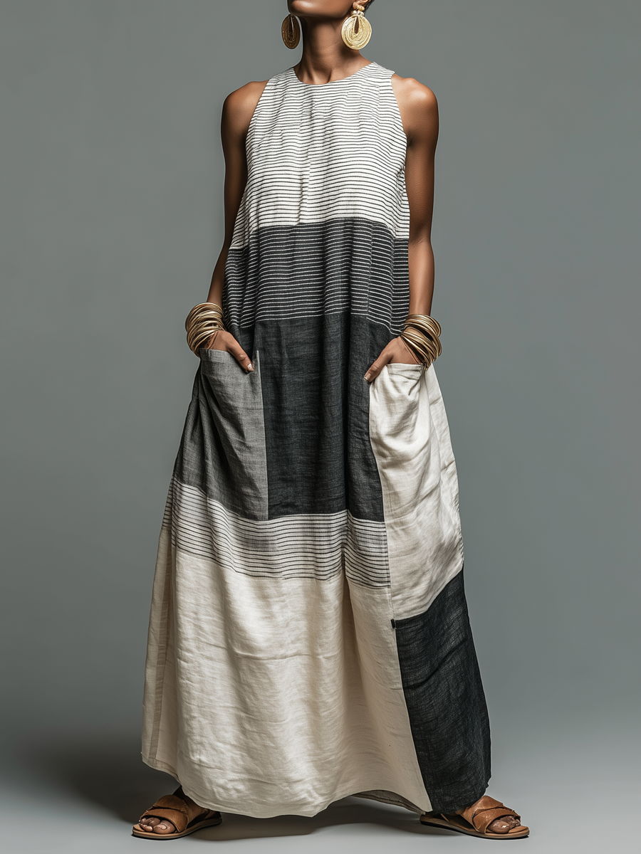 Nadia | Colour Block Stripe Sleeveless Maxi Dress