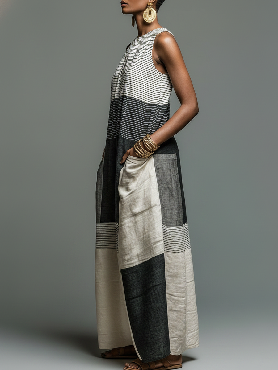 Nadia | Colour Block Stripe Sleeveless Maxi Dress