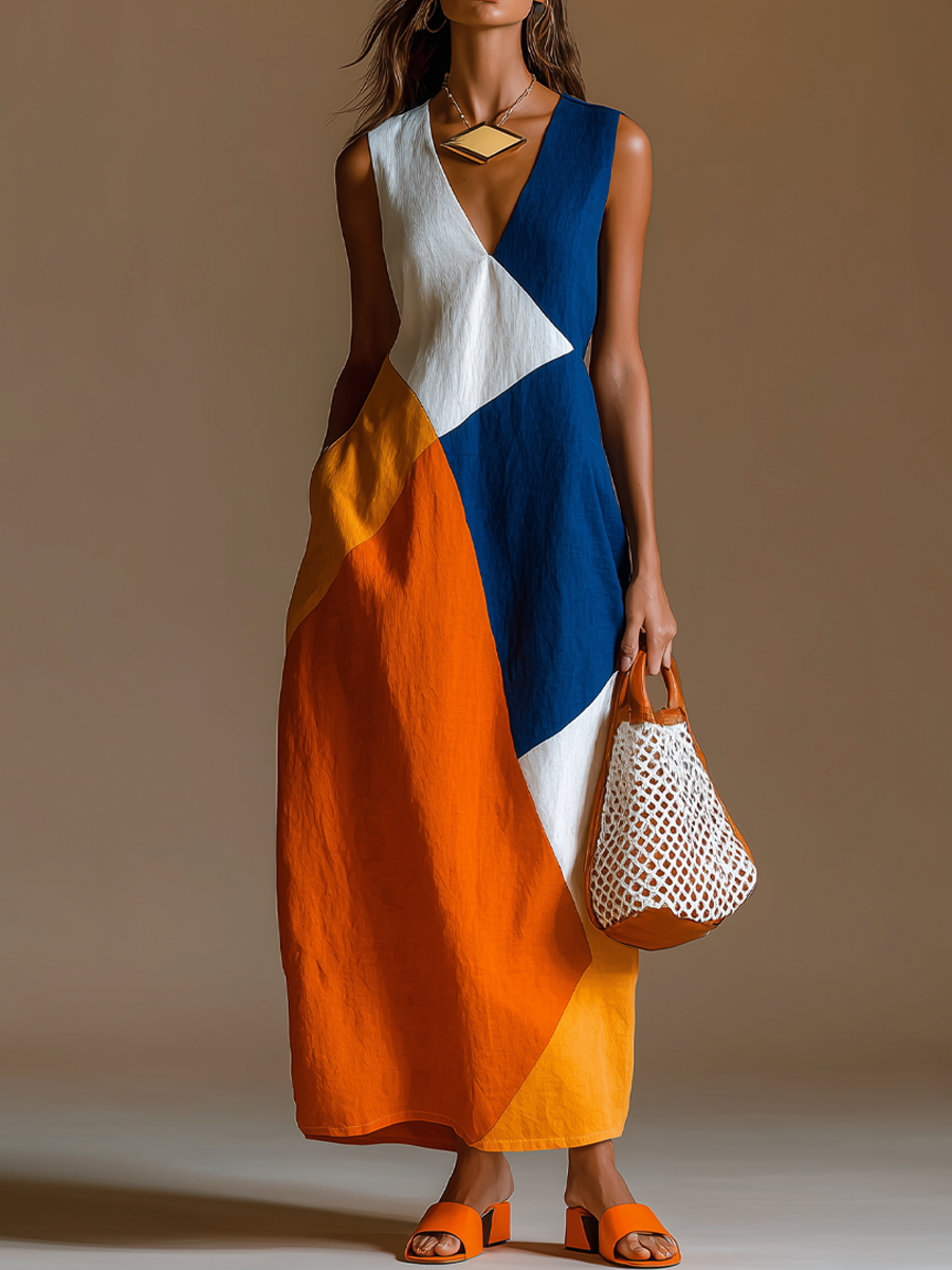 Petra | Colour Block V-Neck Sleeveless Maxi Dress