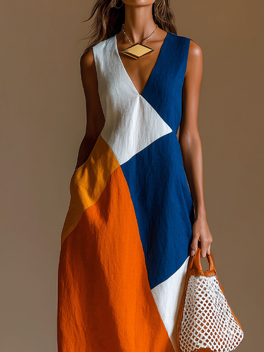 Petra | Colour Block V-Neck Sleeveless Maxi Dress