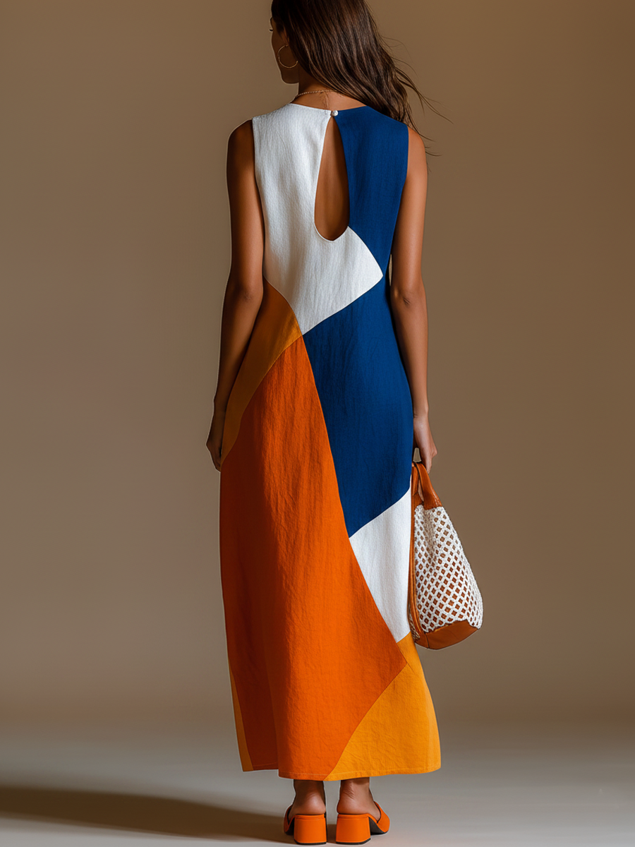 Petra | Colour Block V-Neck Sleeveless Maxi Dress