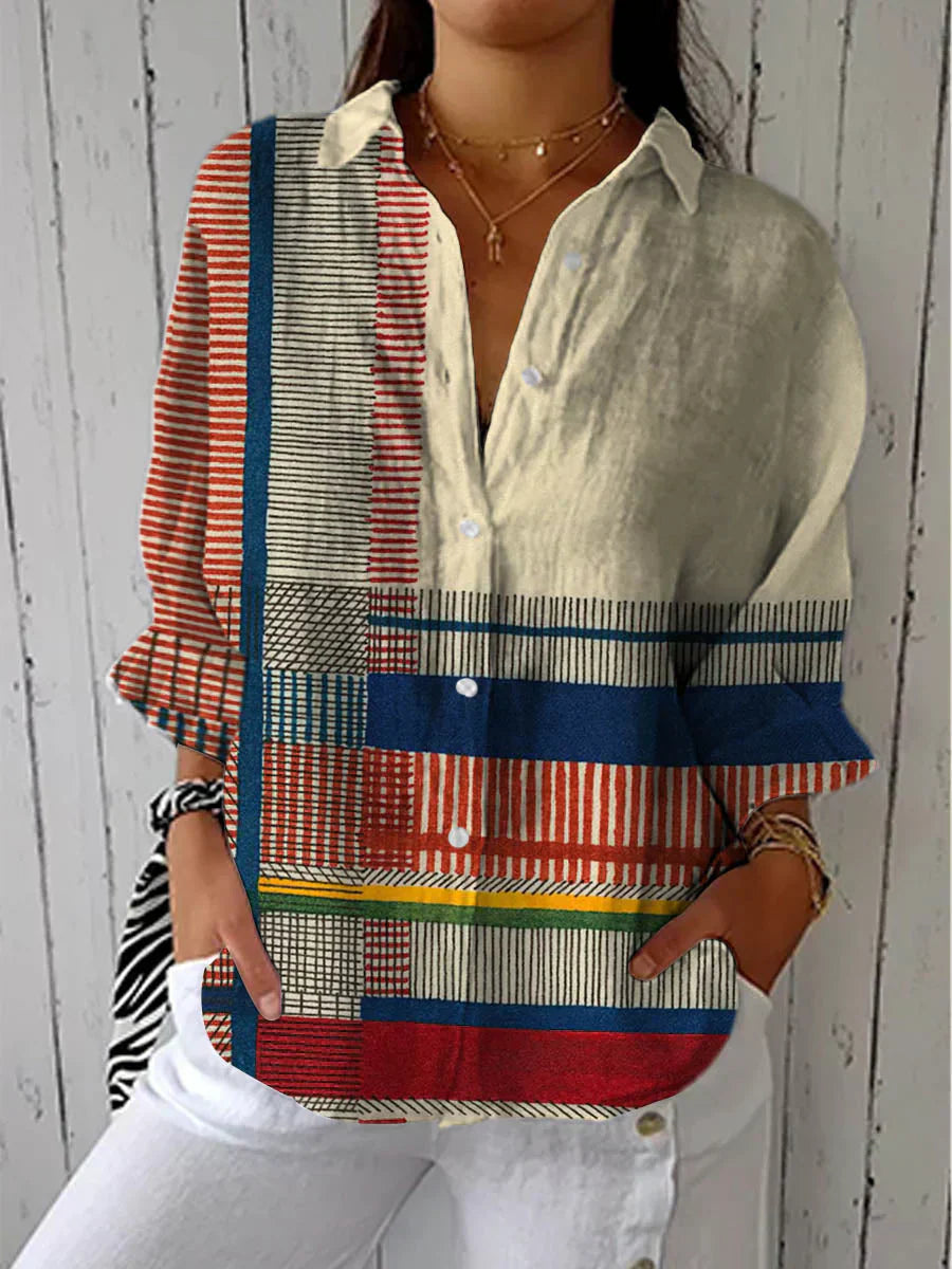 Fiona | Botanical Print Button-Down Blouse
