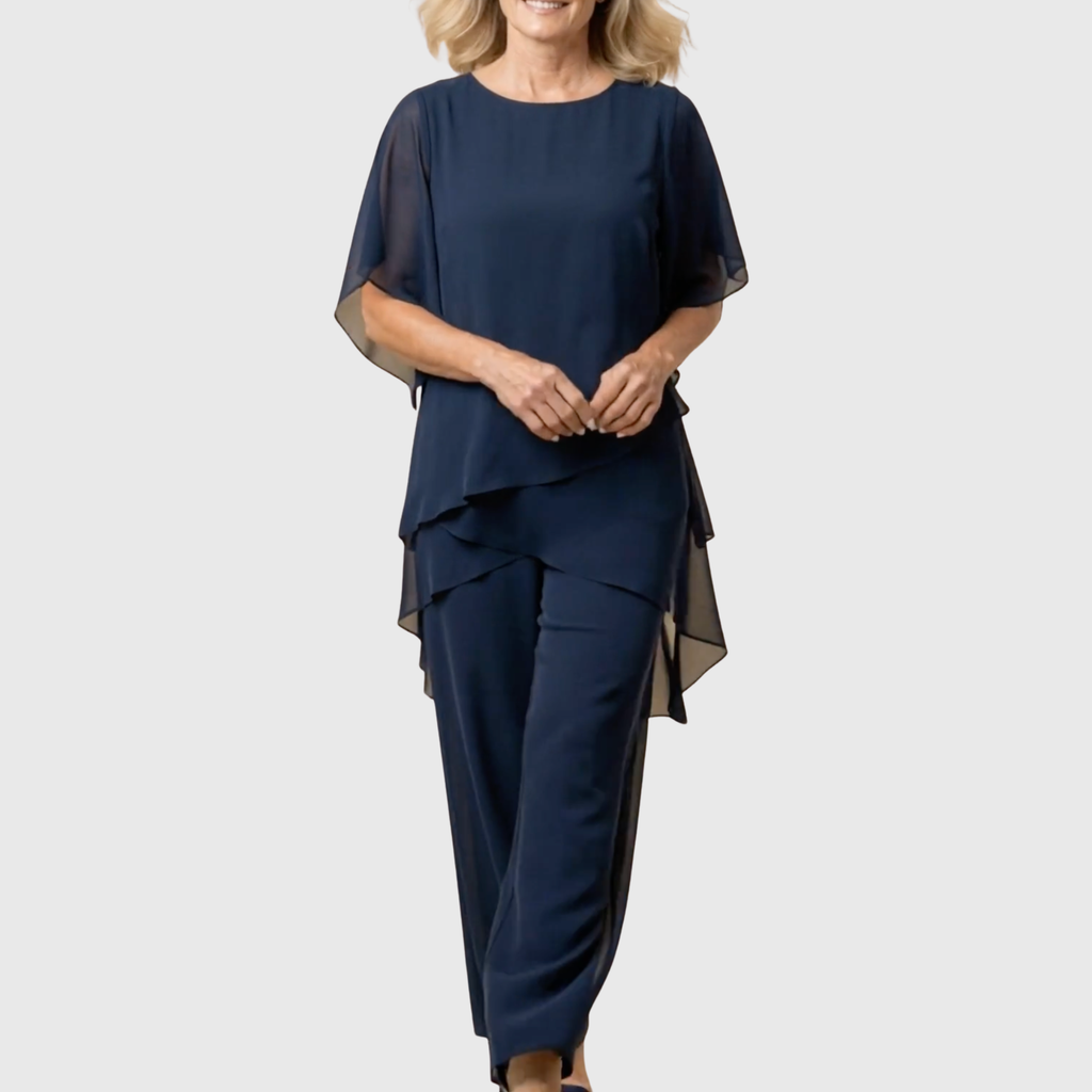 Susan | Draped Chiffon Top & Palazzo Trouser Set