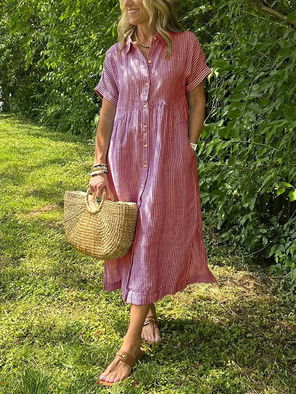 Wendy | Striped Button-Down Midi Shirt Dress