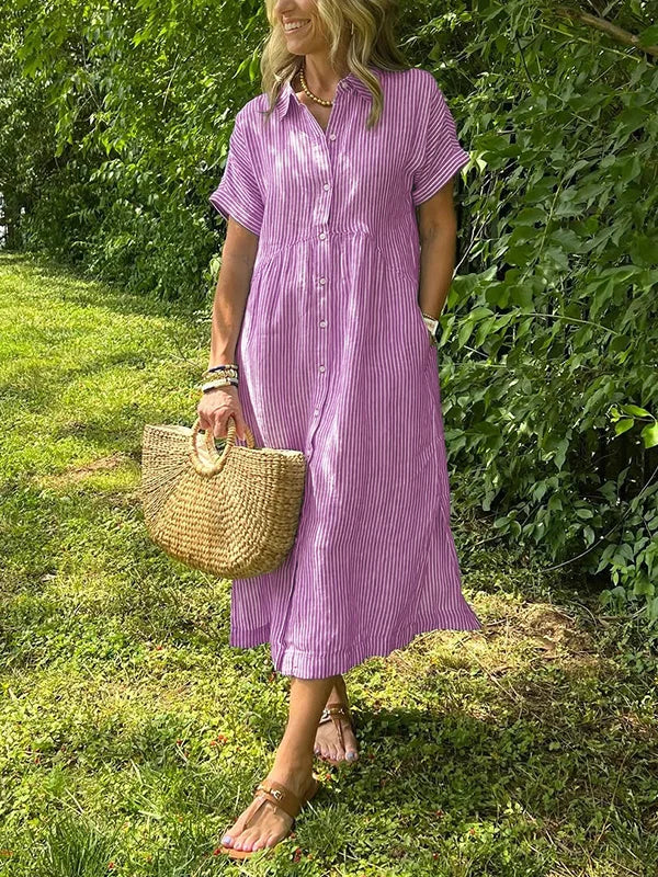 Wendy | Striped Button-Down Midi Shirt Dress