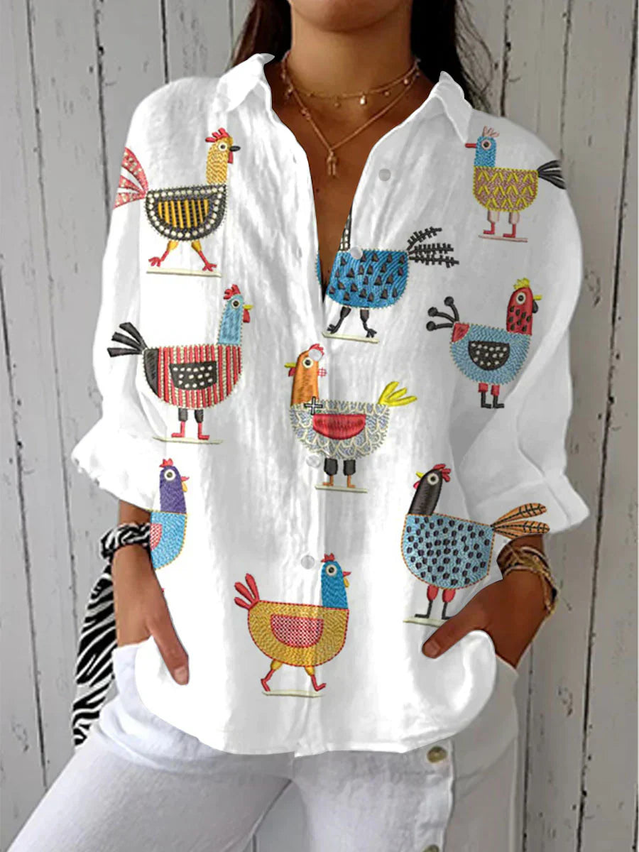 Fiona | Botanical Print Button-Down Blouse