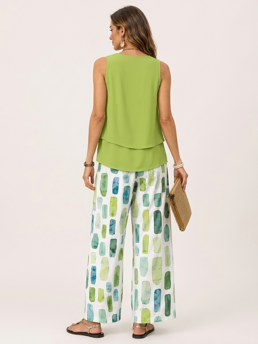 Lizzy | Layered Top & Printed Wide-Leg Trouser Set