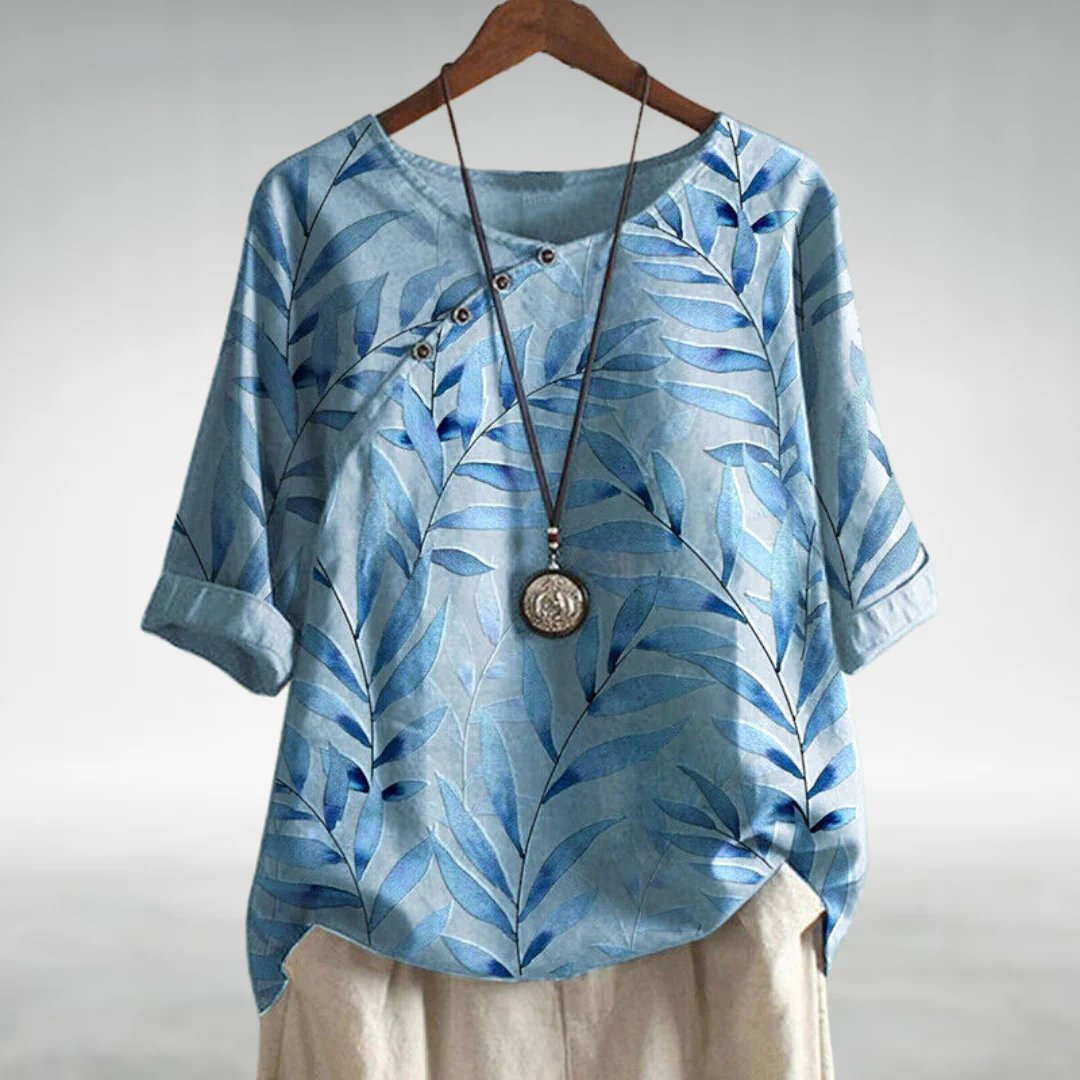 Talia | Leaf Print Button-Detail Top