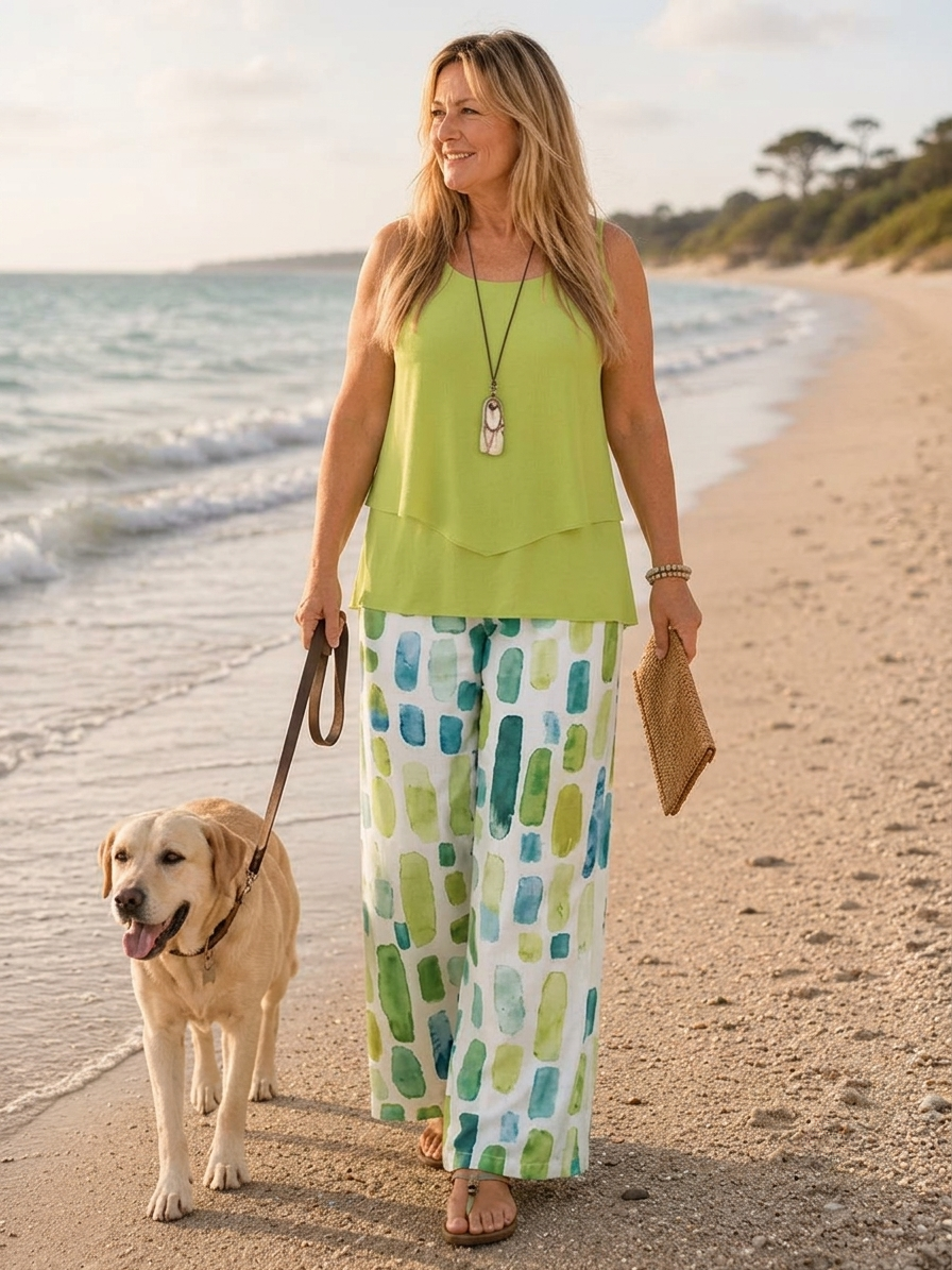 Lizzy | Layered Top & Printed Wide-Leg Trouser Set