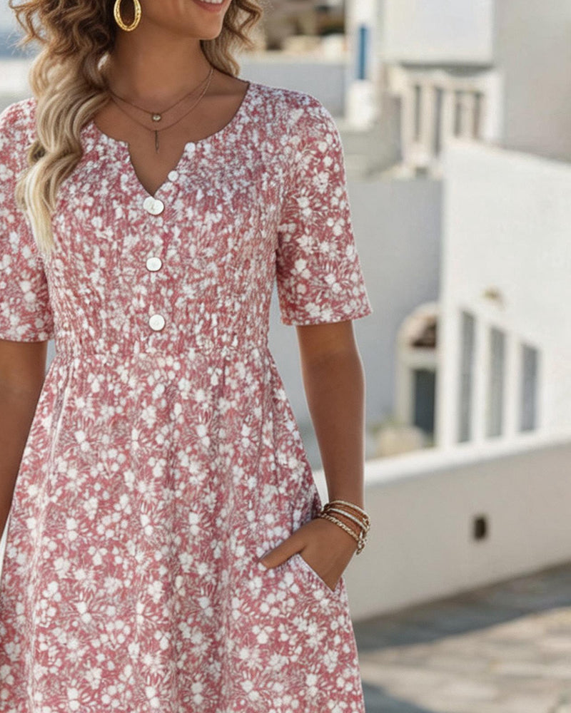 Carmen | Floral V-Neck Button Front Midi Dress