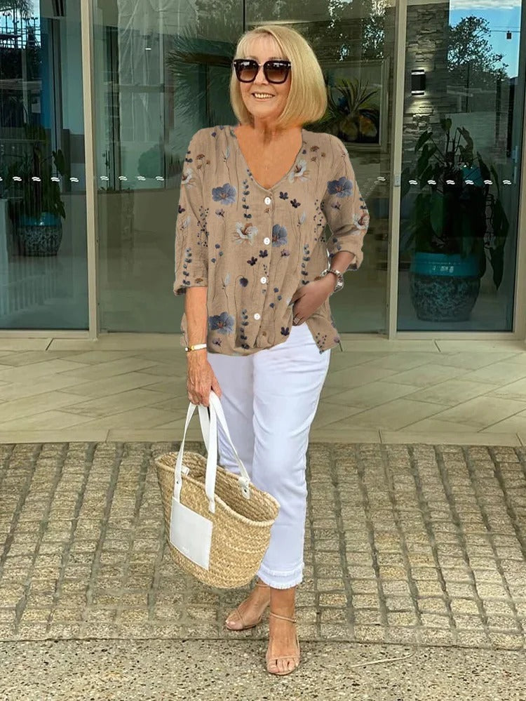 Joanne | Floral Print V-Neck Blouse