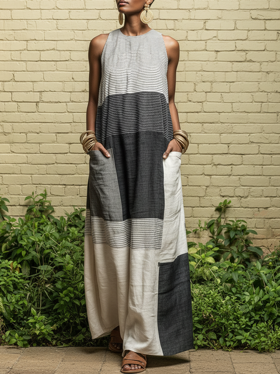 Nadia | Colour Block Stripe Sleeveless Maxi Dress