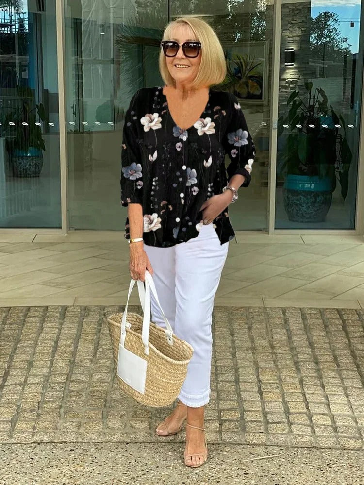 Joanne | Floral Print V-Neck Blouse