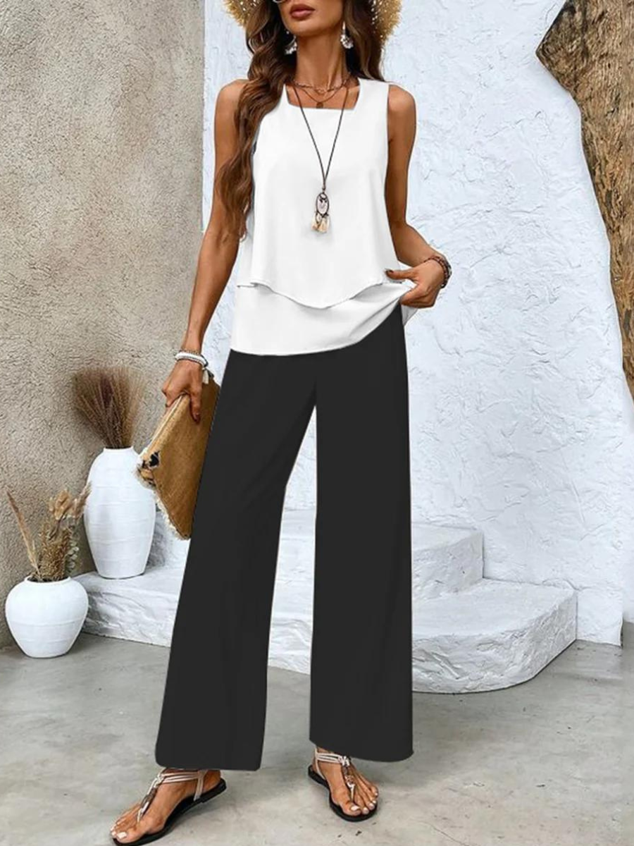 Averie | Layered Top & Wide-Leg Trousers Set