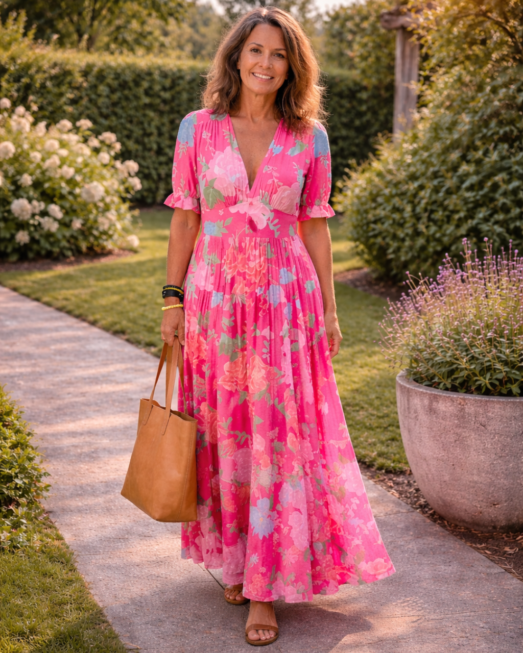 Ione | V-Neck Floral Puff Sleeve Maxi Dress