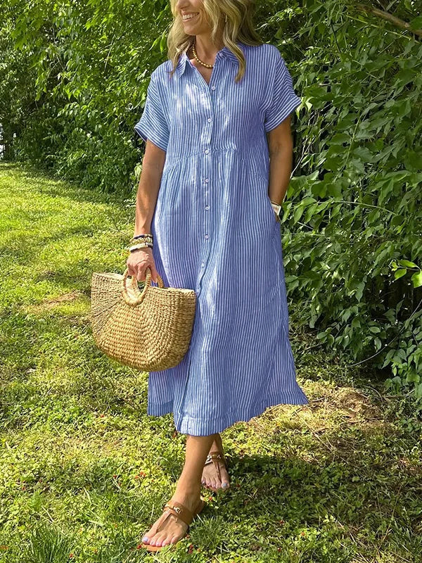 Wendy | Striped Button-Down Midi Shirt Dress