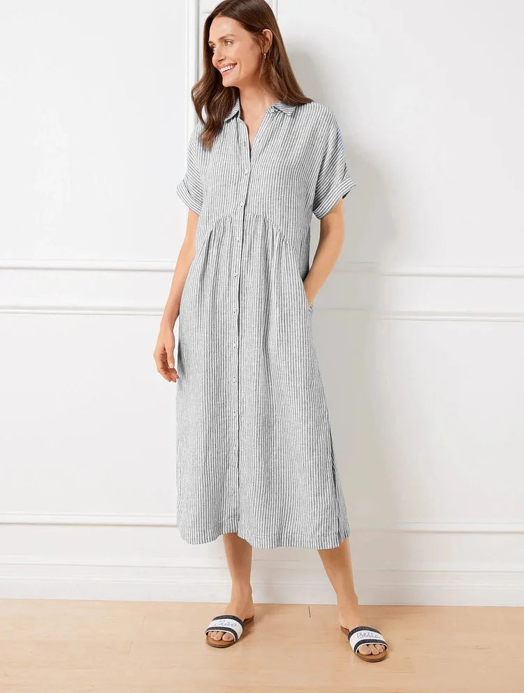 Wendy | Striped Button-Down Midi Shirt Dress