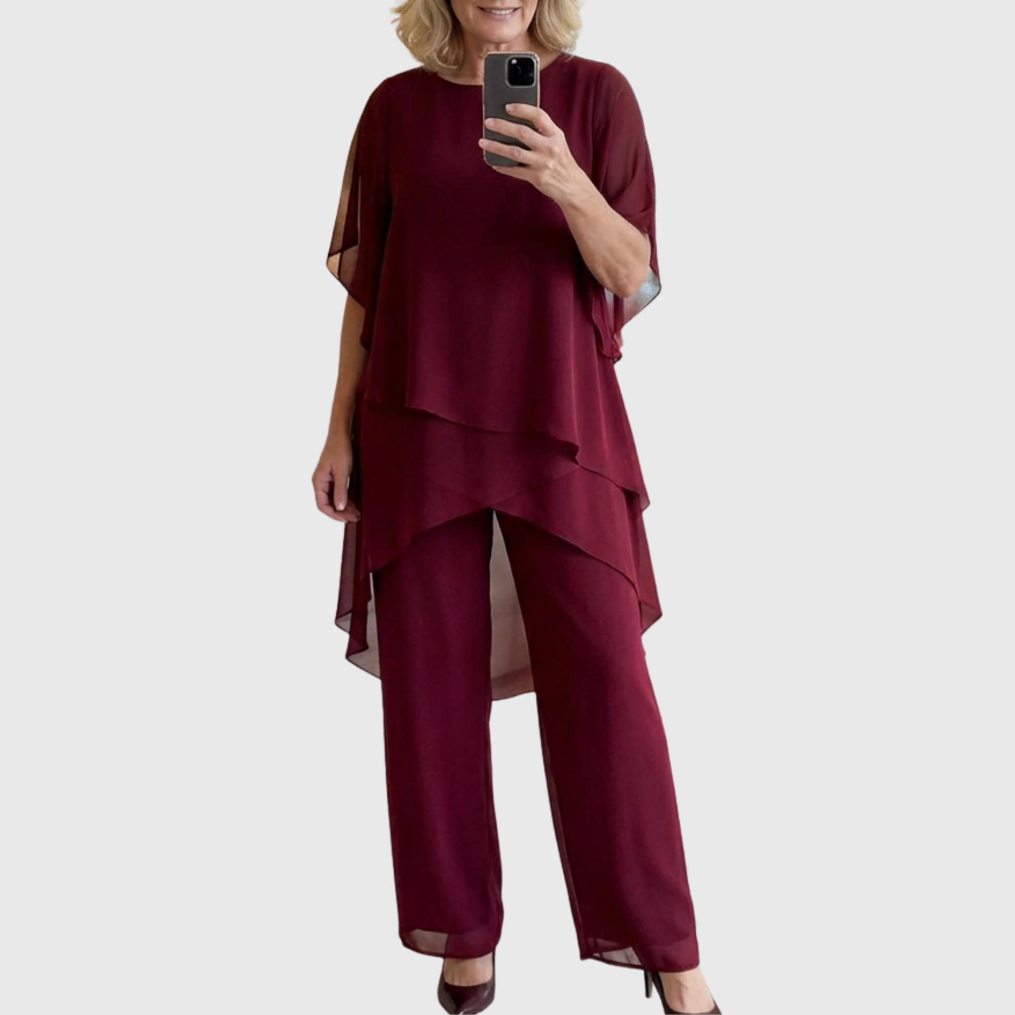 Susan | Draped Chiffon Top & Palazzo Trouser Set