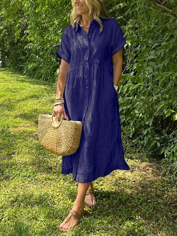 Wendy | Striped Button-Down Midi Shirt Dress
