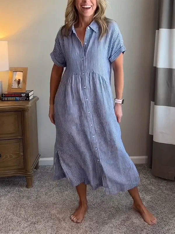 Wendy | Striped Button-Down Midi Shirt Dress