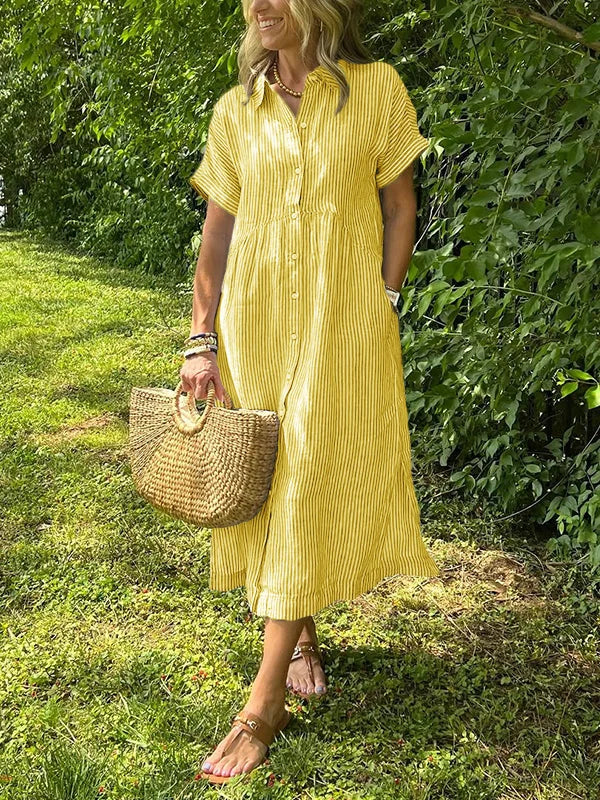 Wendy | Striped Button-Down Midi Shirt Dress