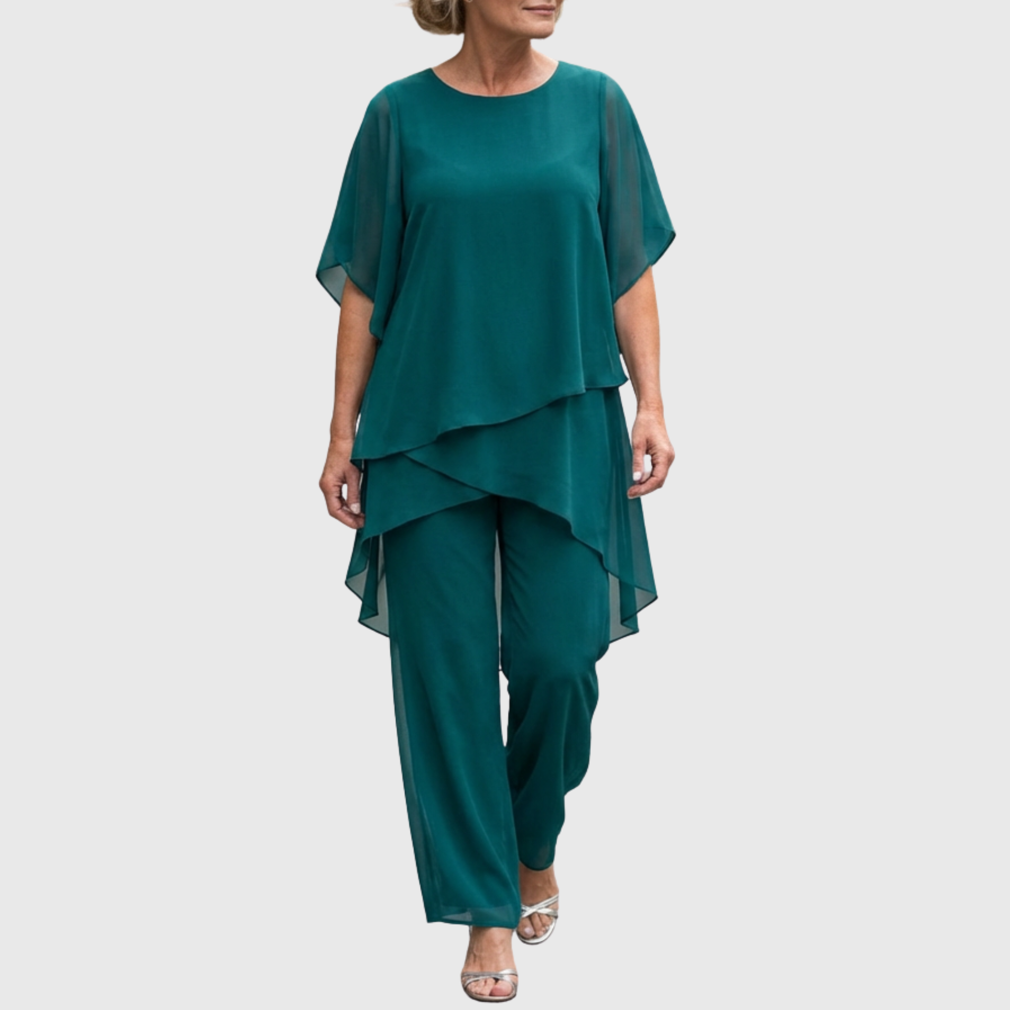 Susan | Draped Chiffon Top & Palazzo Trouser Set