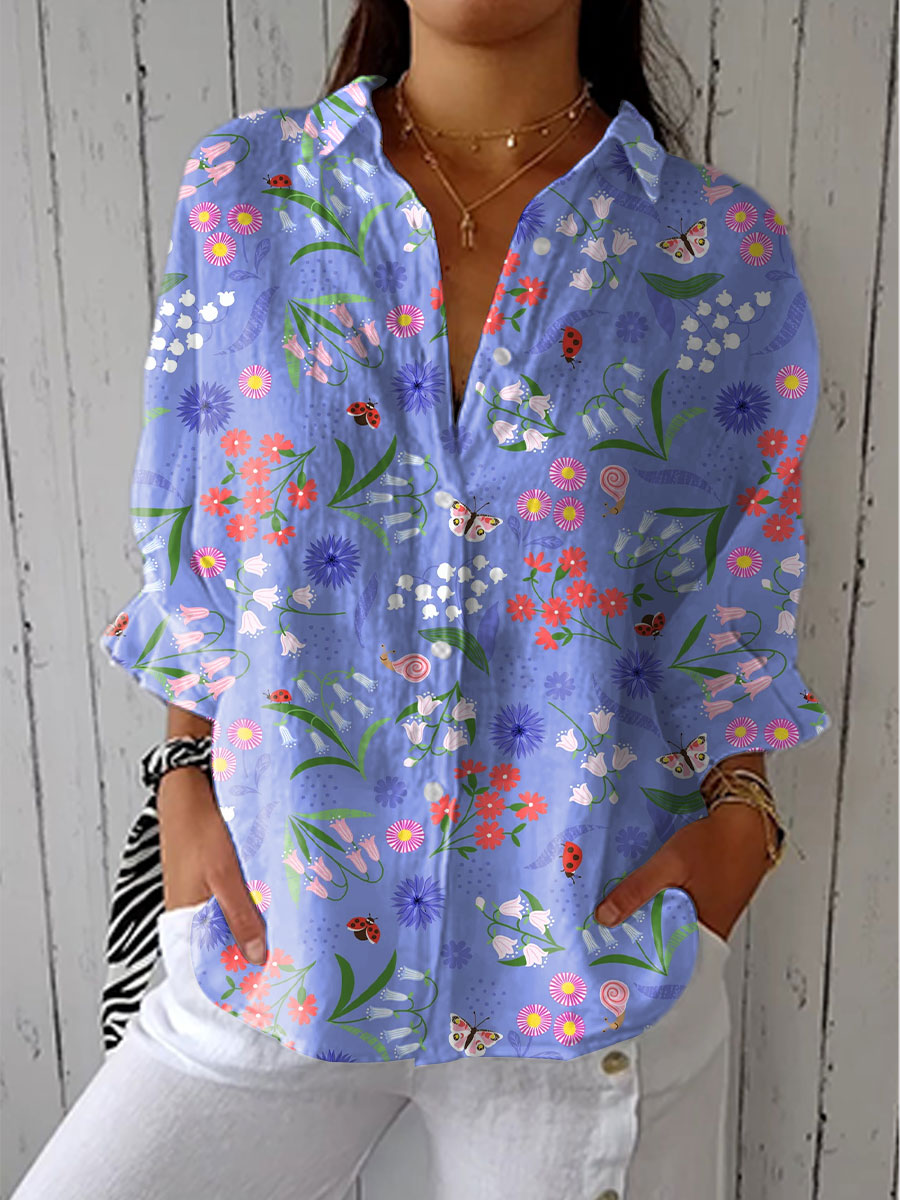 Fiona | Botanical Print Button-Down Blouse