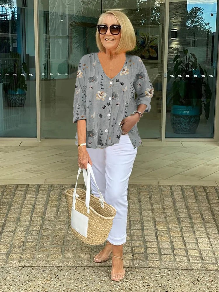 Joanne | Floral Print V-Neck Blouse