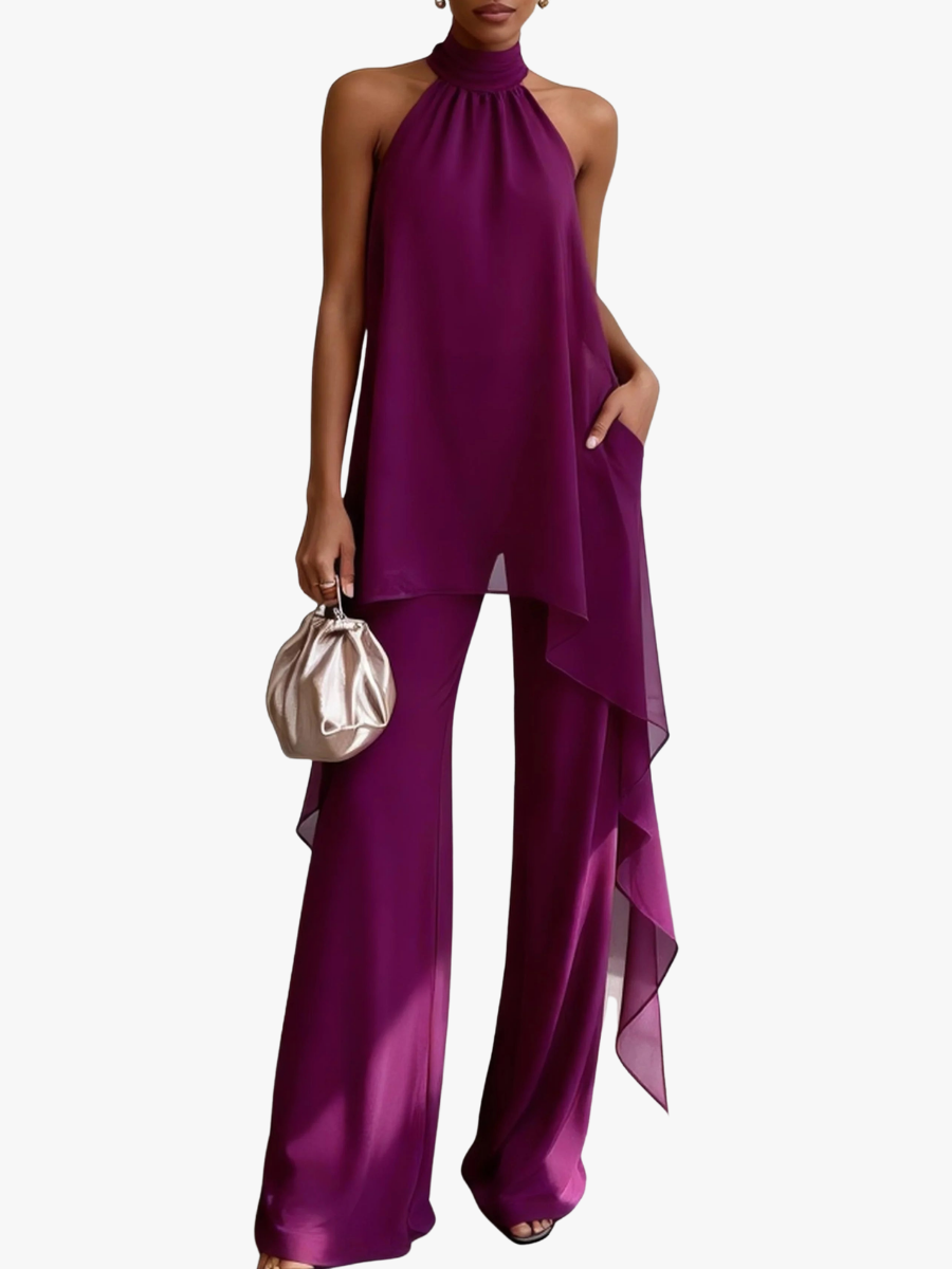 Vivienne | Asymmetric Halter Top & Wide-Leg Trouser Set