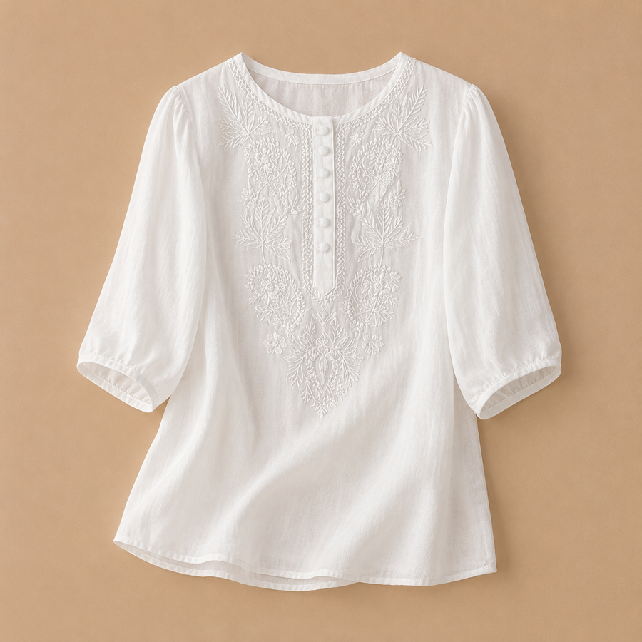 ALICE | EMBROIDERED PUFF-SLEEVE BLOUSE