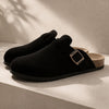 Suede Buckle Clogs | Adjustable Strap & Comfort Footbed