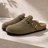 Suede Buckle Clogs | Adjustable Strap & Comfort Footbed