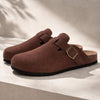 Suede Buckle Clogs | Adjustable Strap & Comfort Footbed