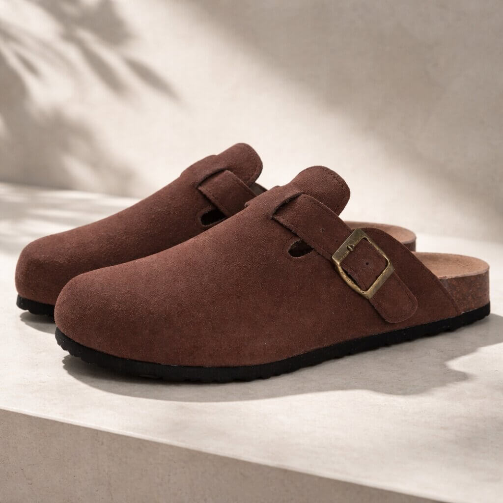 Suede Buckle Clogs | Adjustable Strap & Comfort Footbed