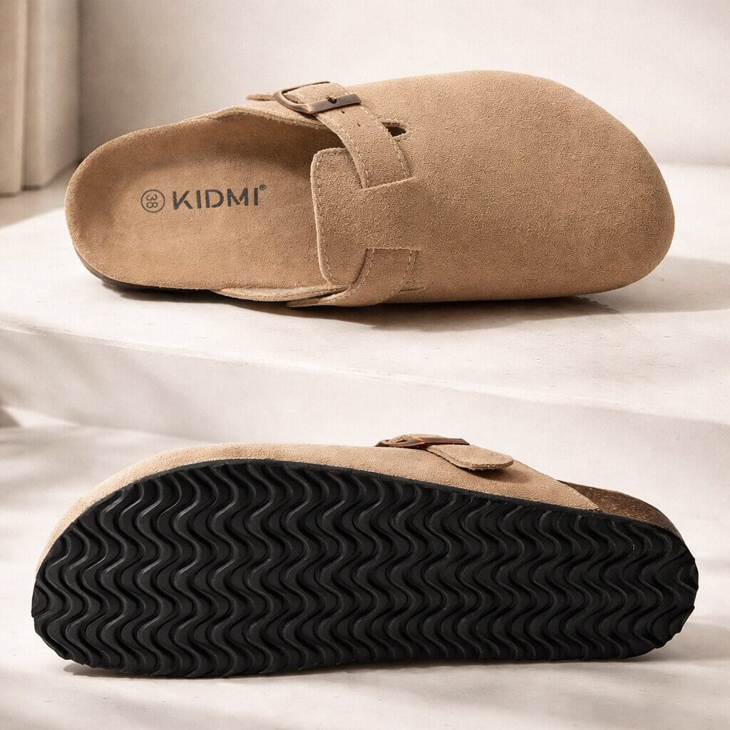 Suede Buckle Clogs | Adjustable Strap & Comfort Footbed