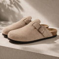 Suede Buckle Clogs | Adjustable Strap & Comfort Footbed