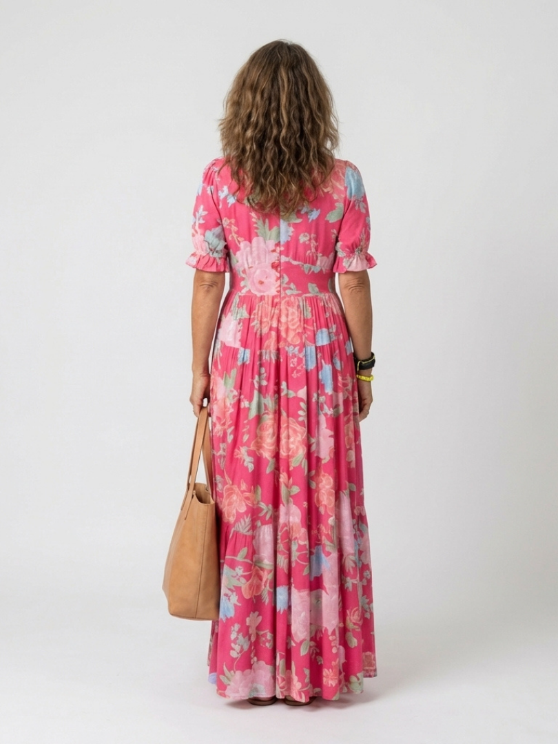 Ione | V-Neck Floral Puff Sleeve Maxi Dress