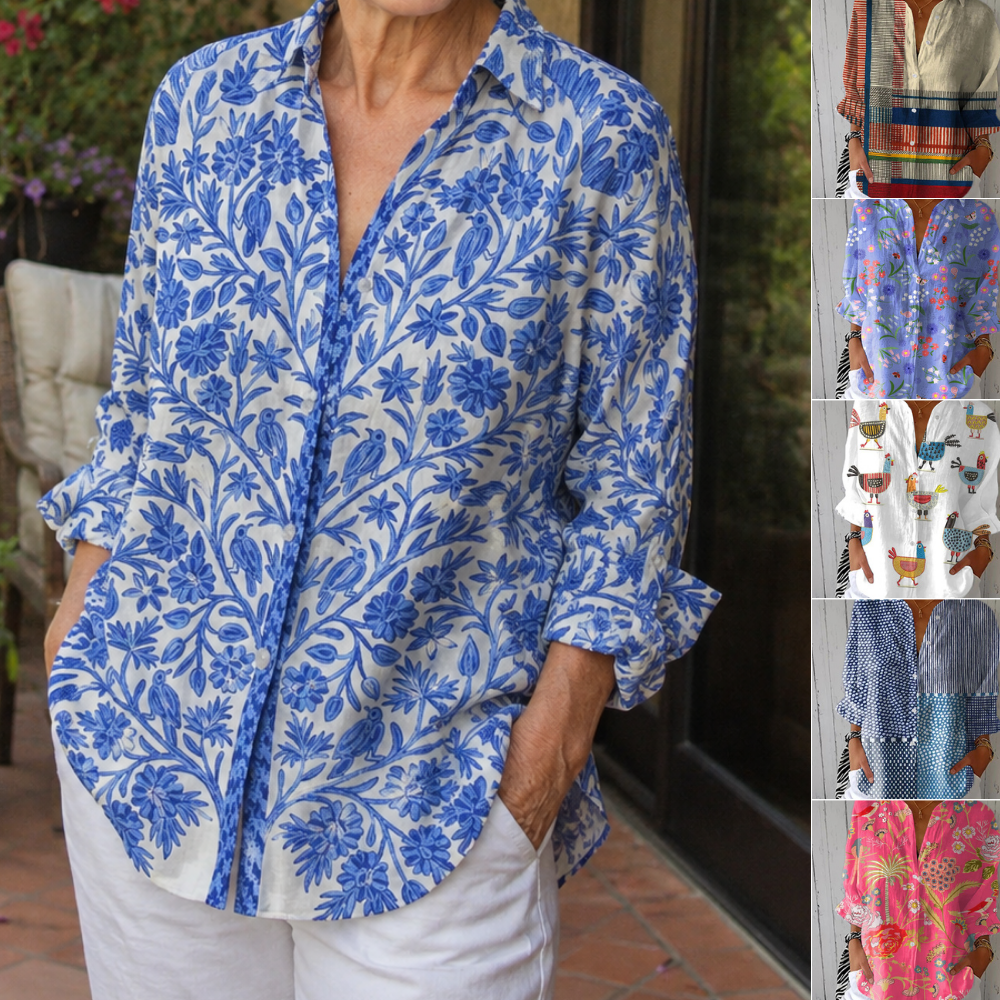 Fiona | Botanical Print Button-Down Blouse