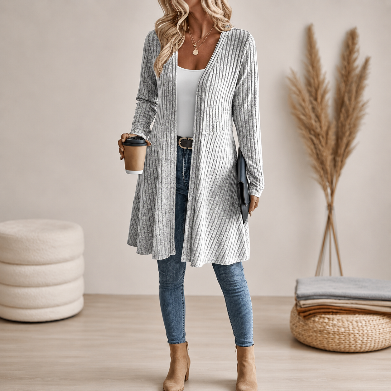 ELEANOR | RIBBED OPEN-FRONT CARDIGAN