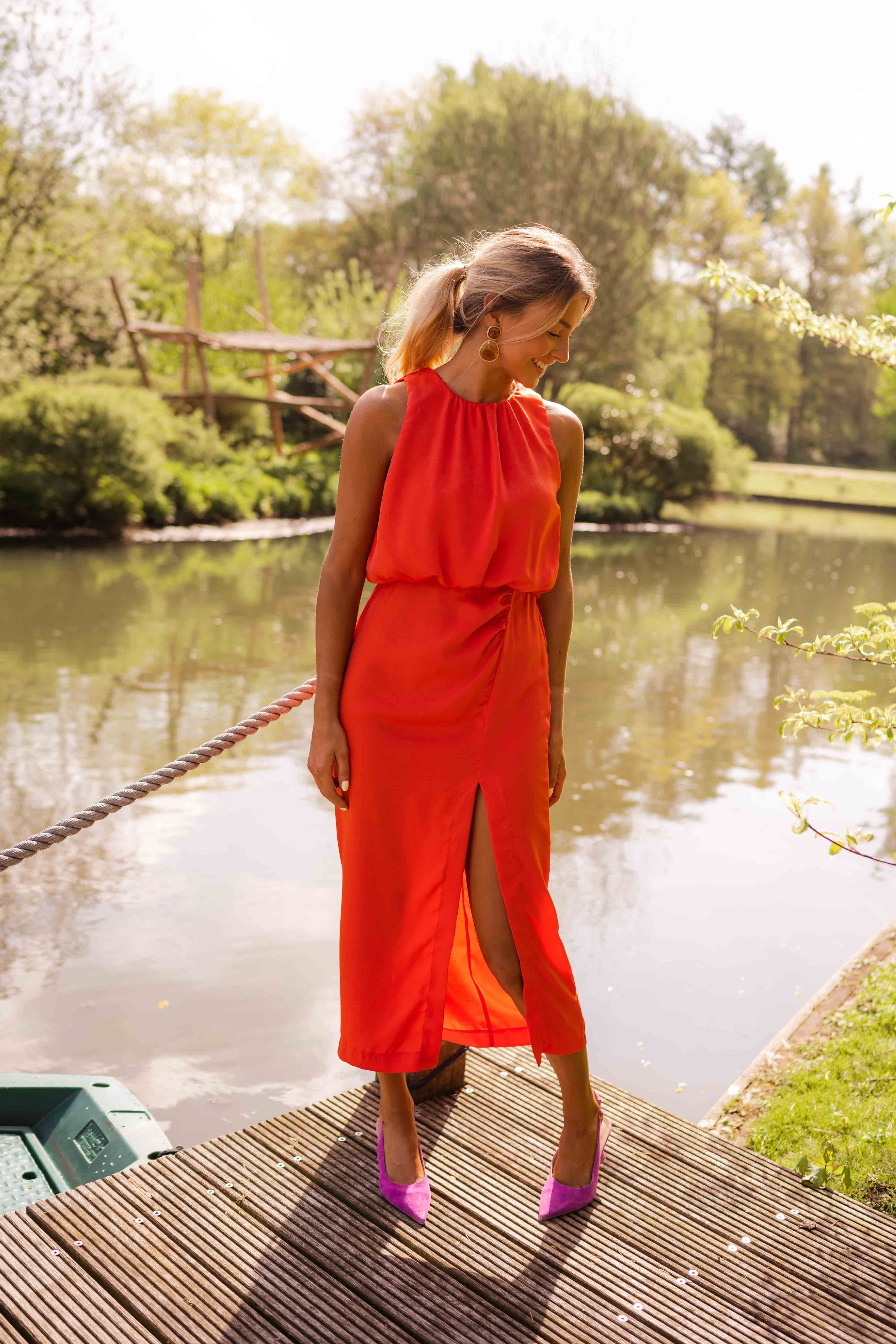Scarlett | Sleeveless High-Neck Midi Dress with Leg Split