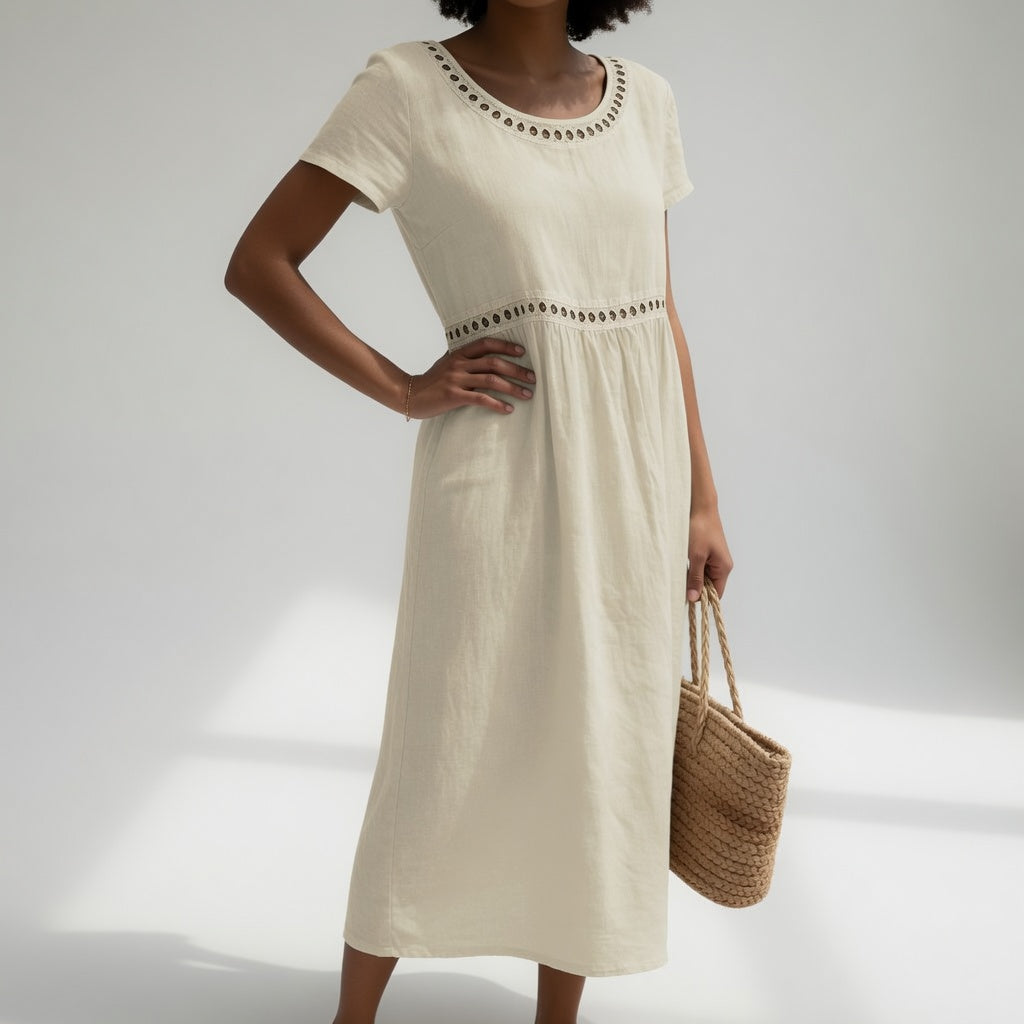 Livia | Embroidered linen midi dress