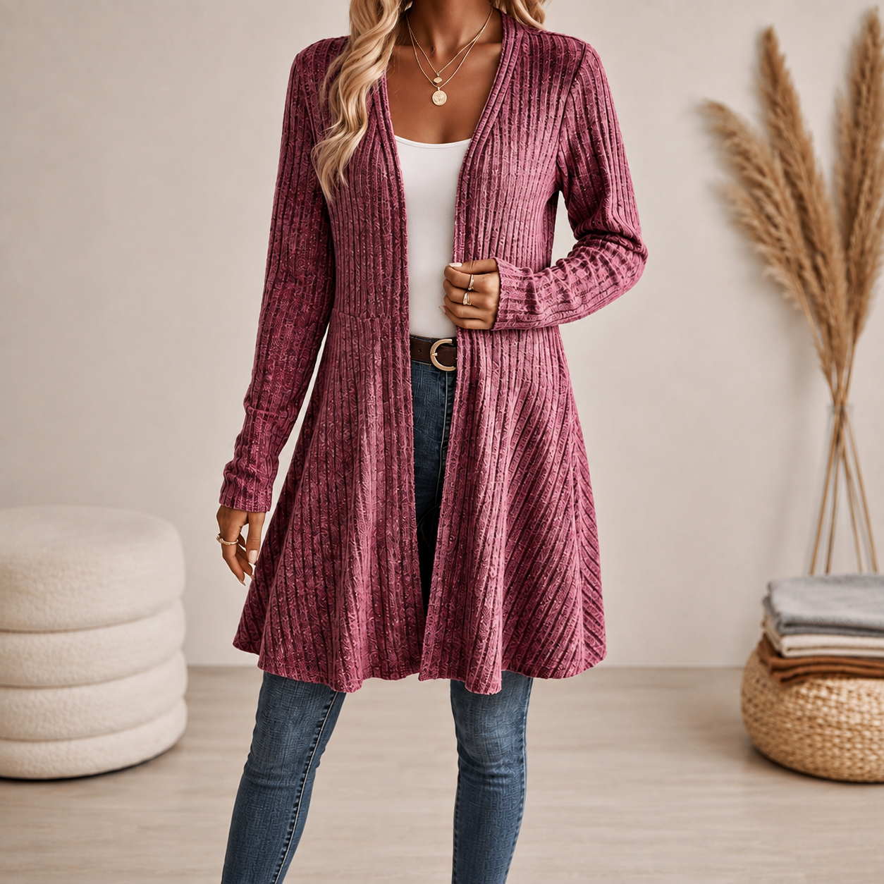 ELEANOR | RIBBED OPEN-FRONT CARDIGAN