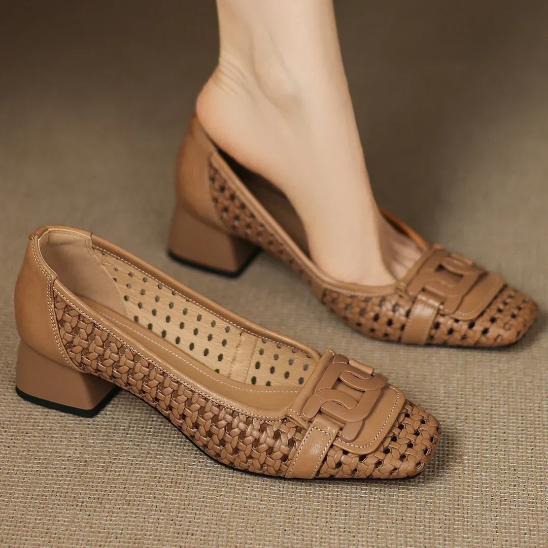 NIAMH | WOVEN SQUARE-TOE HEELS