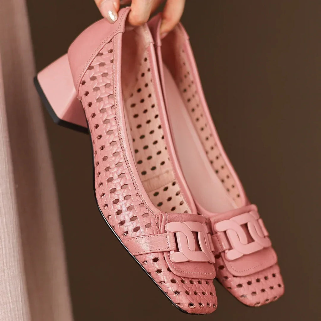NIAMH | WOVEN SQUARE-TOE HEELS