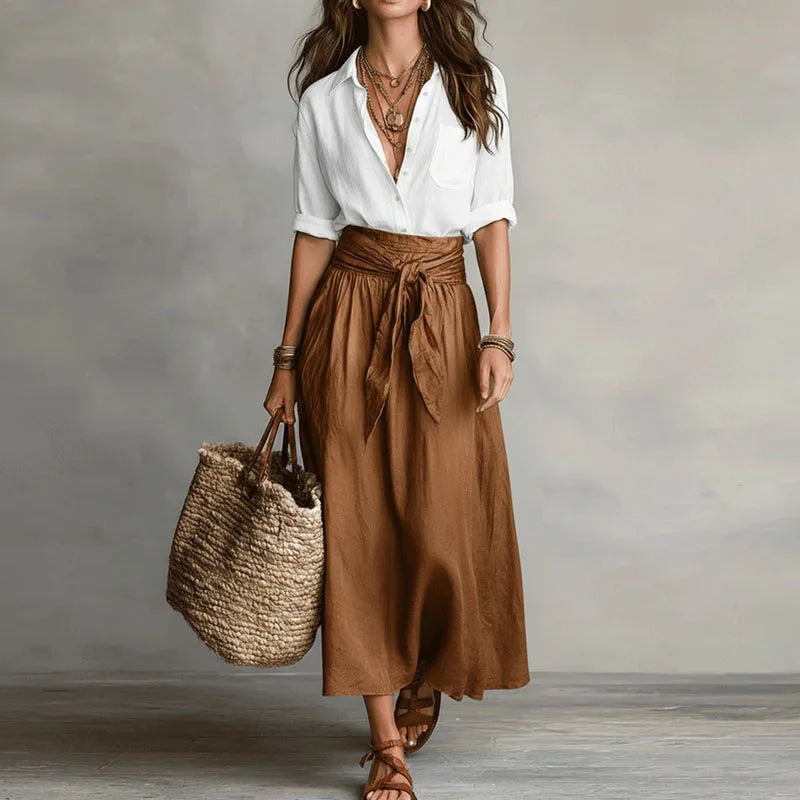 Jeanelle | Linen Shirt & Tie-Waist Skirt Set