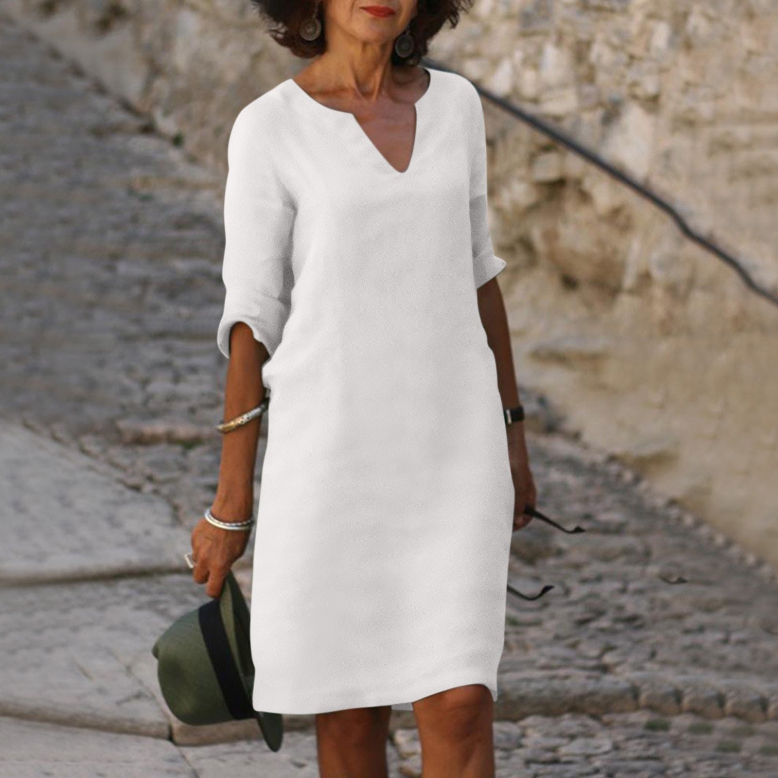 Cassie | Notch Neck Half-Sleeve Shift Dress